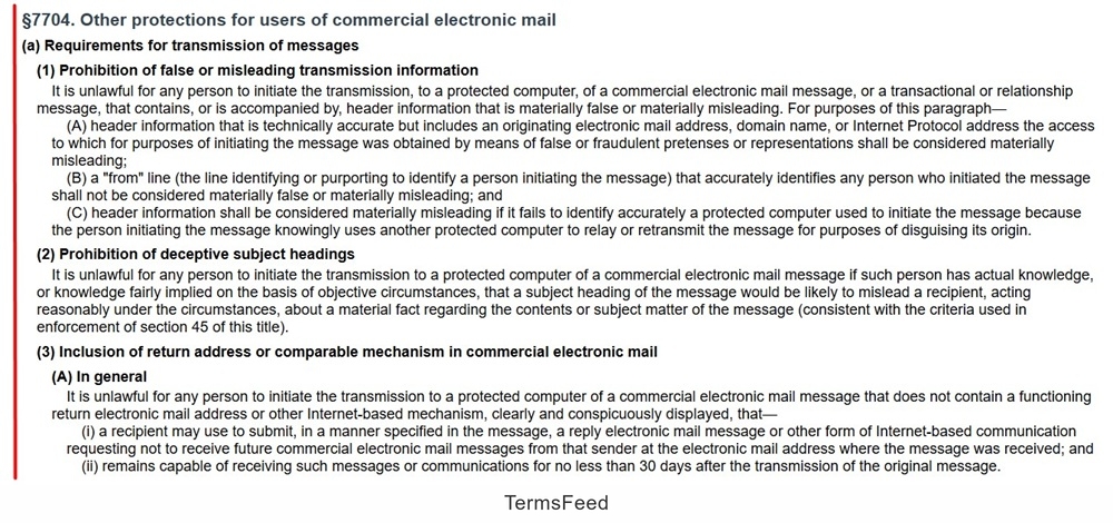 CAN-SPAM Act section 7704 outlining protections for commercial electronic mail users