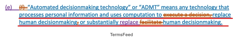 CCPA Definition of automated decision-making technology emphasizing replacement of human decision-making