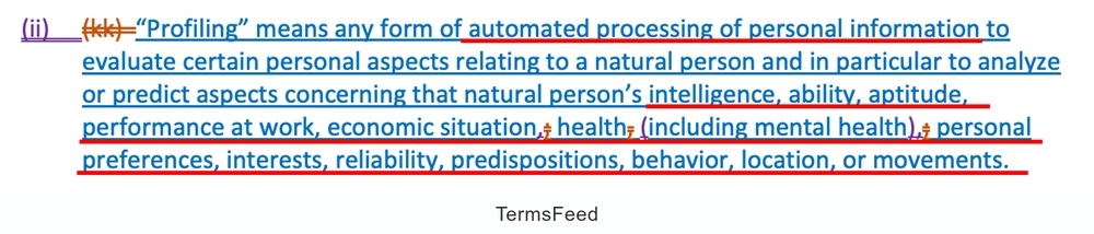 CCPA Definition of profiling including intelligence, aptitude, and mental health evaluation