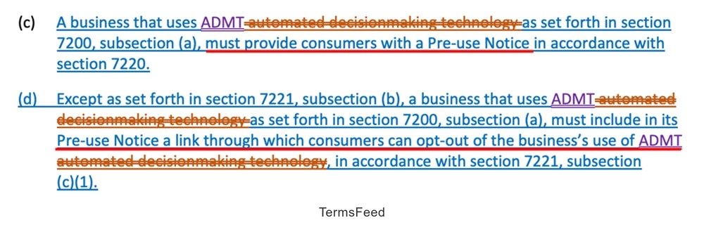 CCPA Text - section 7010 - outlining ADMT pre-use notice requirements under section 7220 and opt-out options in section 7221 subsection c1