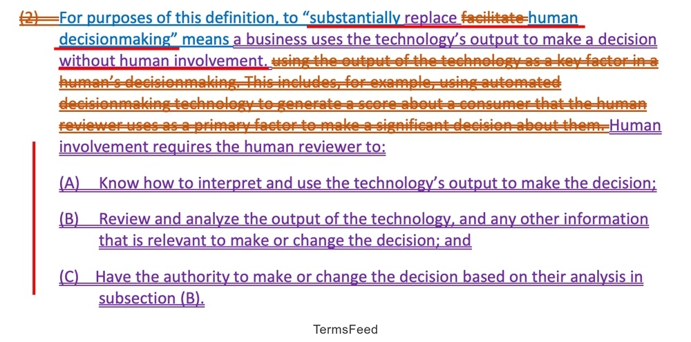 CCPA Explanation of technology use in decisions without human involvement and reviewer obligations