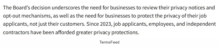 Board emphasizes privacy protection review for applicants, employees, and contractors in 2023 after Tractor CCPA 2025 case