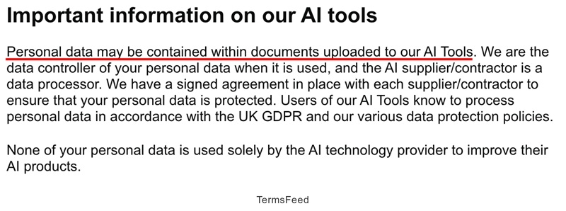 Essex County Council Information on AI tools with personal data clauses and UK GDPR compliance