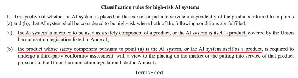 EU AI Act Classification rules for high-risk AI systems under EU harmonisation legislation