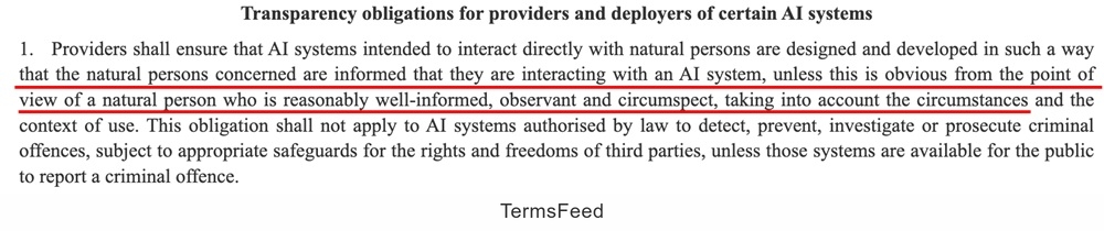 EU AI Act transparency obligations for certain AI system providers and deployers