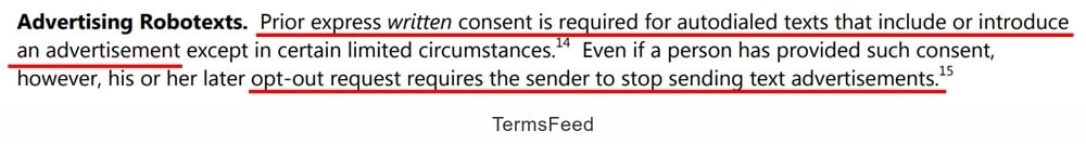 FCC Advertising Robotexts require prior express written consent under TCPA