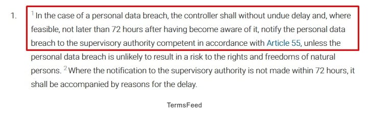 GDPR Article 33 mandates 72-hour breach notification to authority
