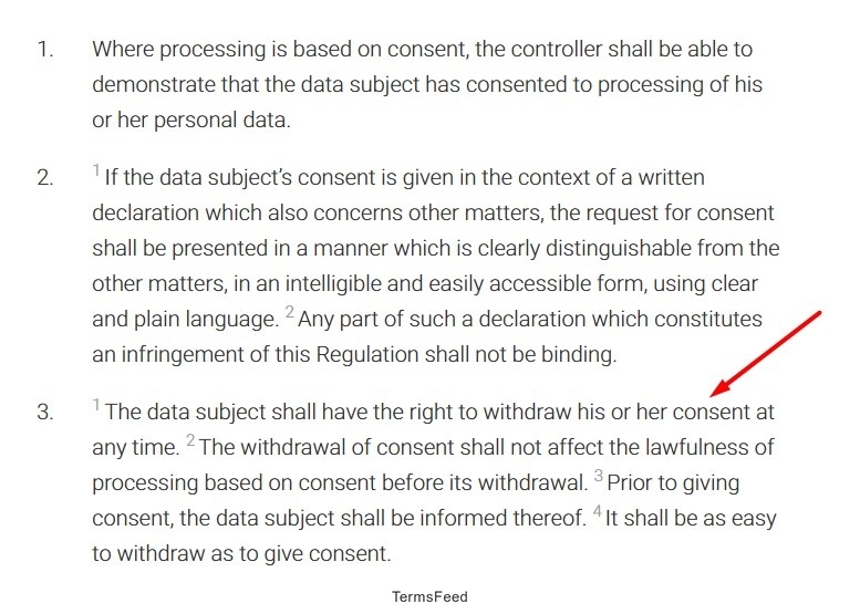 GDPR Article 7 (3) consent withdrawal rights demonstration and requirements