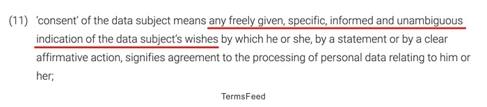 GDPR consent defined as freely given and specific statement