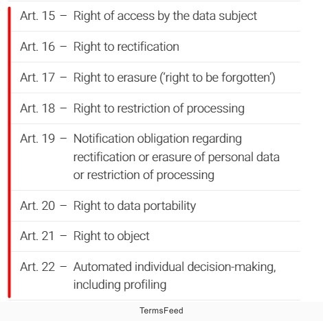 GDPR rights list including data access, rectification, and erasure