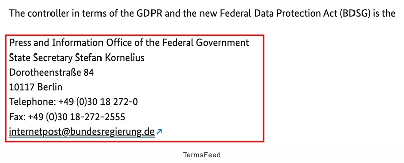 Germany Contact details of Federal Government's Press and Information Office under GDPR and BDSG