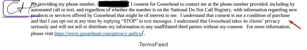 Goosehead consent form for automated calls and text messages