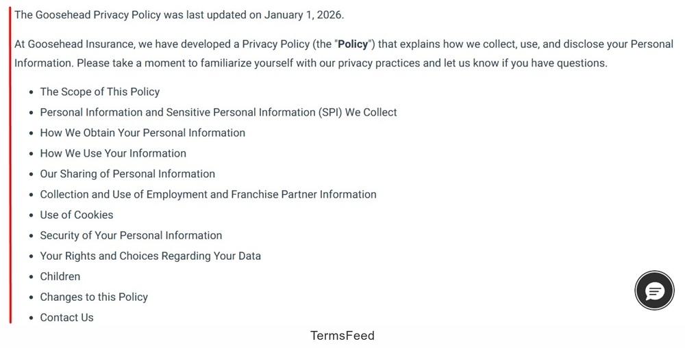 Goosehead Privacy Policy outlines information collection and usage updated January 2026