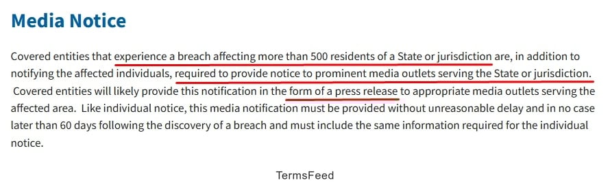 HIPAA Example: Media notice required for breaches affecting over 500 residents