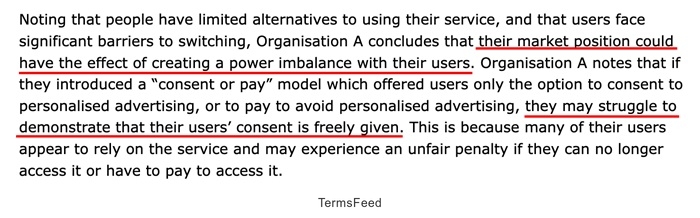 ICO Guidelines: Organisation A concerns about market position and consent freedom