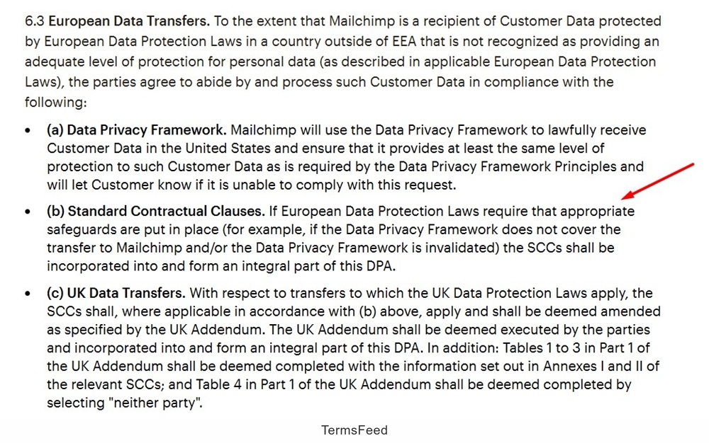 Mailchimp European Data Transfers details standard contractual clauses and data privacy framework adherence