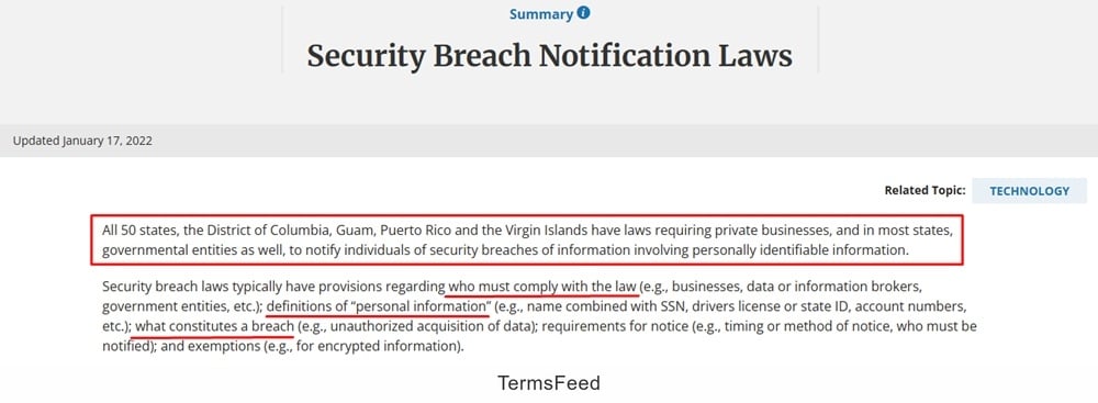 NCSL All states require notification for breaches of personal data