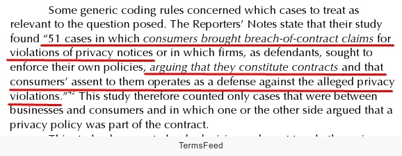 Study found 51 consumer breach-of-contract claims for violations of privacy notices constituting contracts