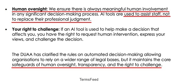 Risemat Information on human oversight and right to challenge decisions with DUAA clarification