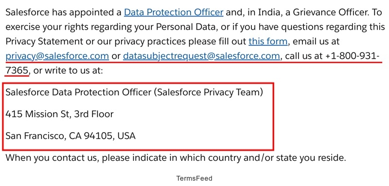 Salesforce contact information for Data Protection Officer and privacy concerns