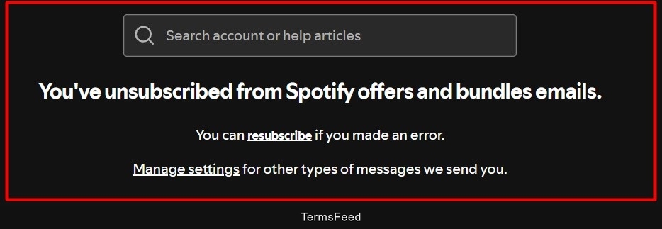 Spotify unsubscription confirmation and option to resubscribe