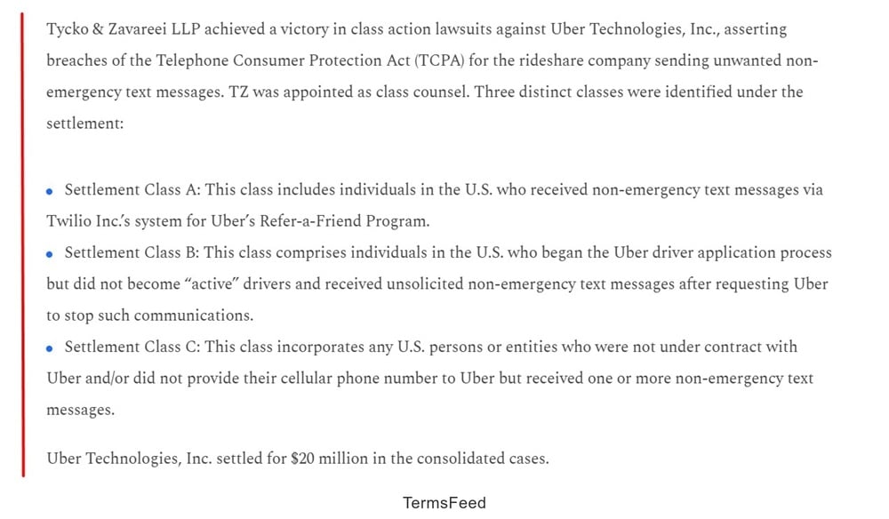 TCPA class action settlement against Uber Technologies involving non-emergency text messages