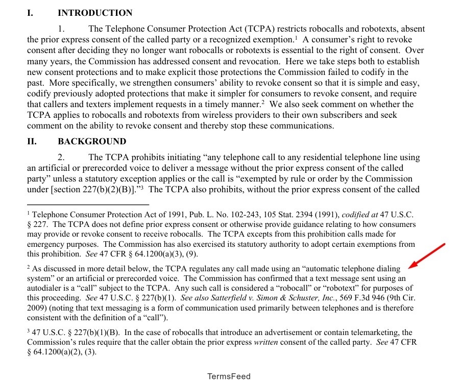 TCPA introduction and background on robocalls and robotexts in a legal document