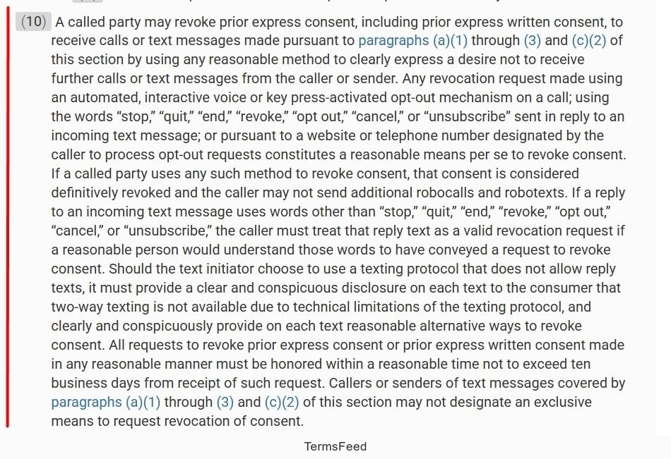 TCPA revocation of prior express consent text message guidelines