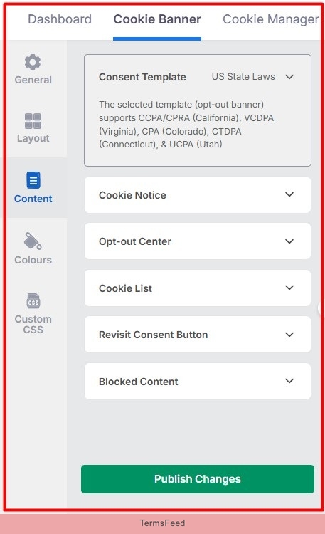 Screenshot of the CookieYes - App - Cookie Banner - options highlighted