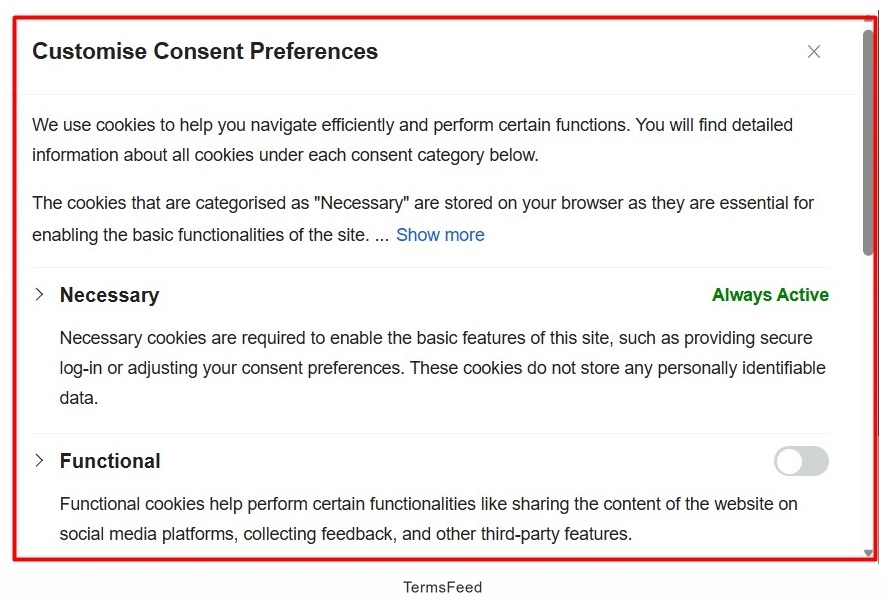 CookieYes - app - cookie consent banner - customise options