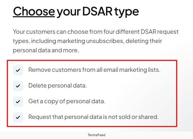 Screenshot of the Enzuzo DSAR software features highlighted