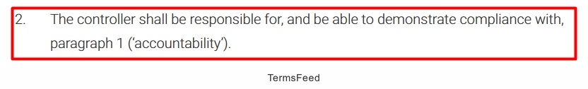 Screenshot of the GDPR - Article - 5 - 2 - Necessity of proving compliance clause highlighted