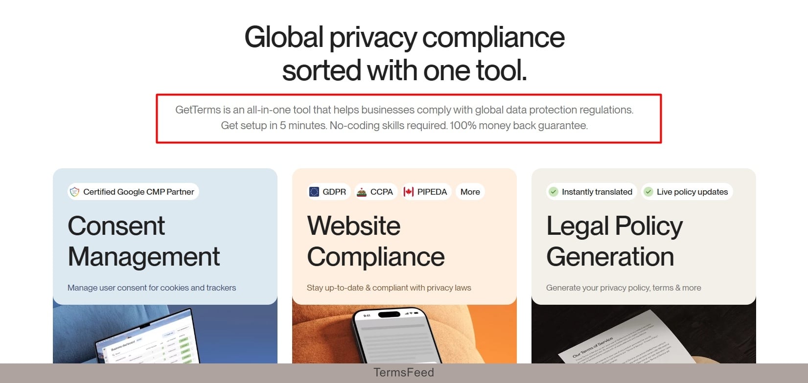 Screenshot of the Getterms.io home page