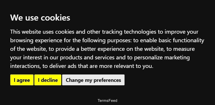 TermsFeed Cookie Consent banner - express consent example