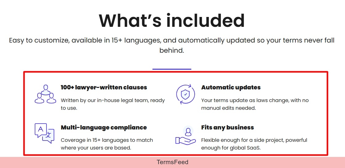 Features of the Terms and Conditions Generator from Iubenda