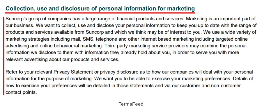 suncorp-privacy-policy-collection-use-disclosure-personal-information-marketing-clause