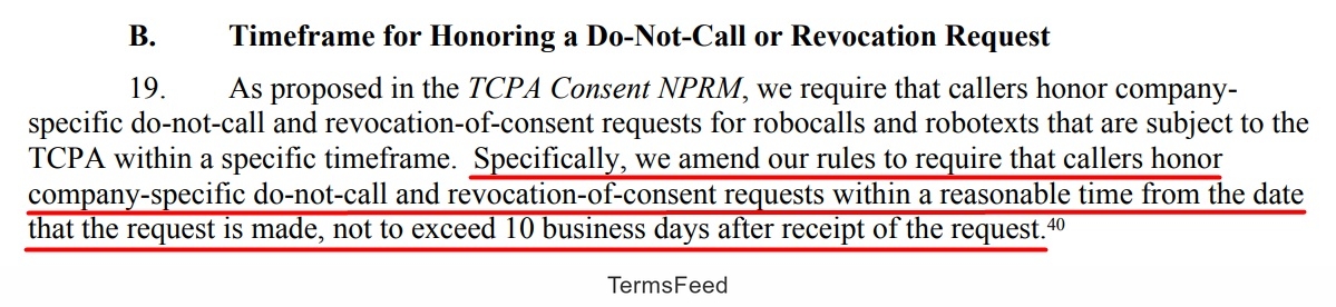 TCPA Rules and Regulations: Timeframe for Honoring a Revocation Request