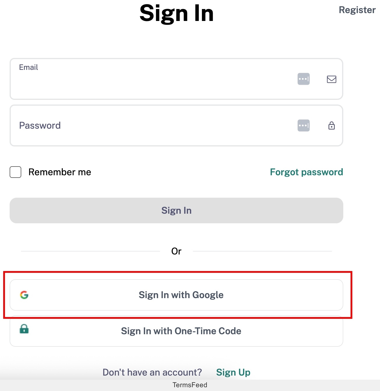 Screenshot of the Termageddon Sign in page - Sign in with Google option highlighted