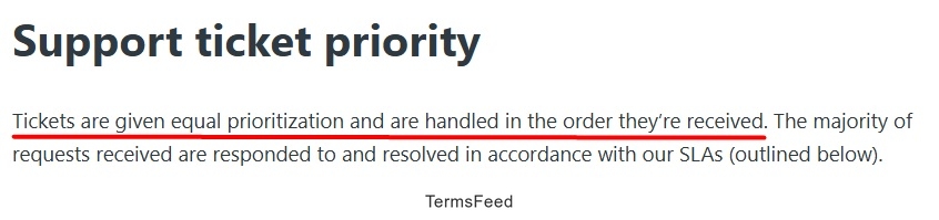 Screenshot of the Termly Support ticket priority answer