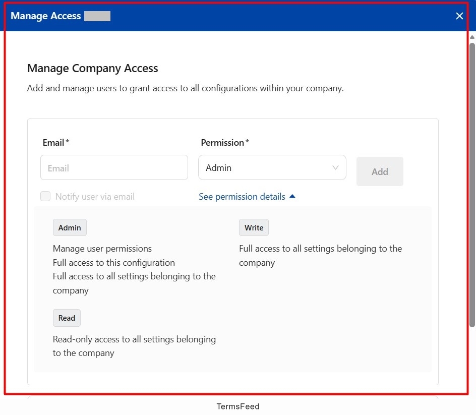 Screenshot of the Usercentrics Account access management