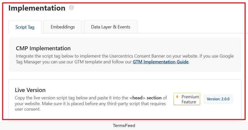 Screenshot of the Usercentrics Direct Implementation guide excerpt