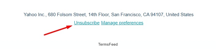 Yahoo Inc Email Unsubscribe Link