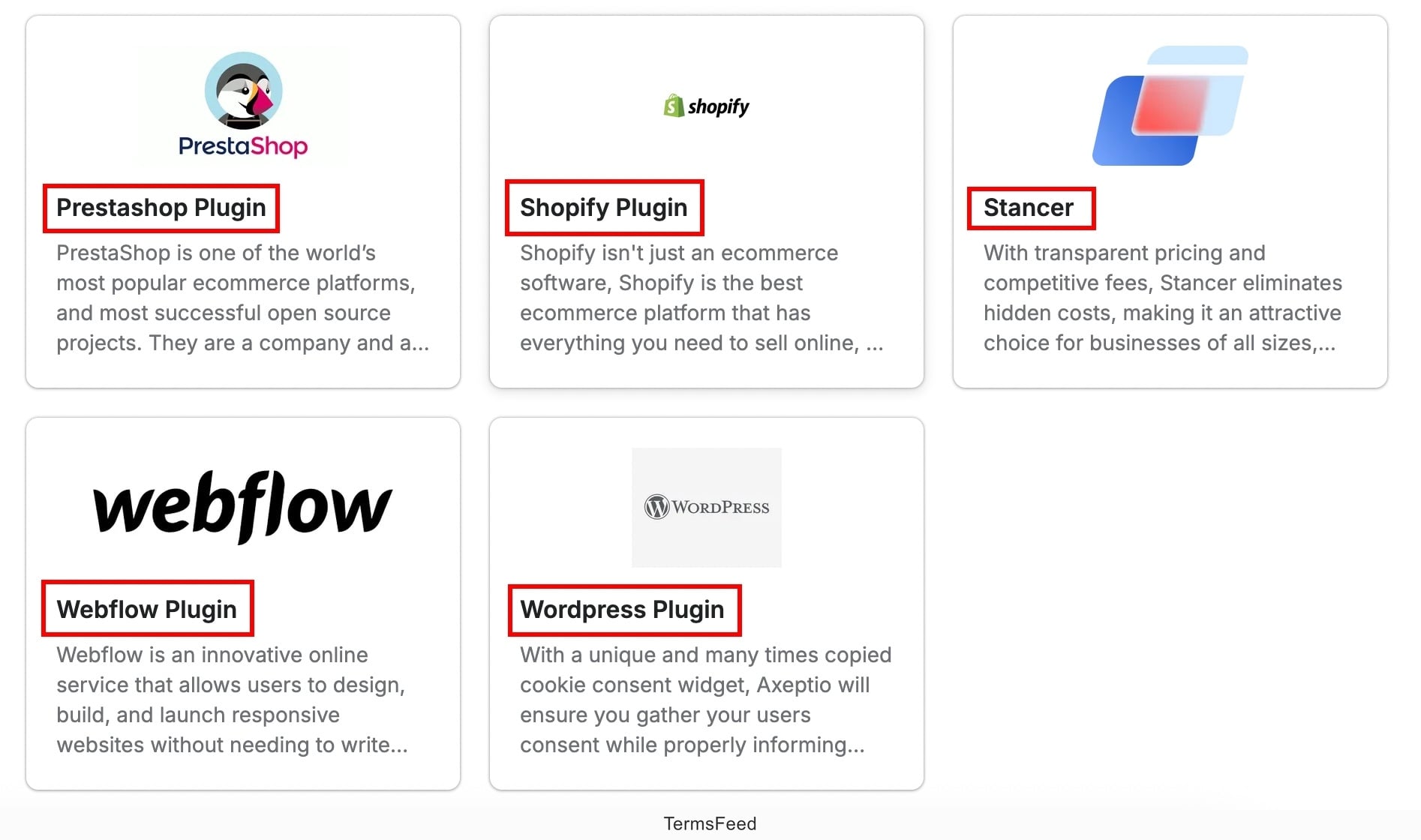 Screenshot of the Axeptio Integrations - Plugins category integrations