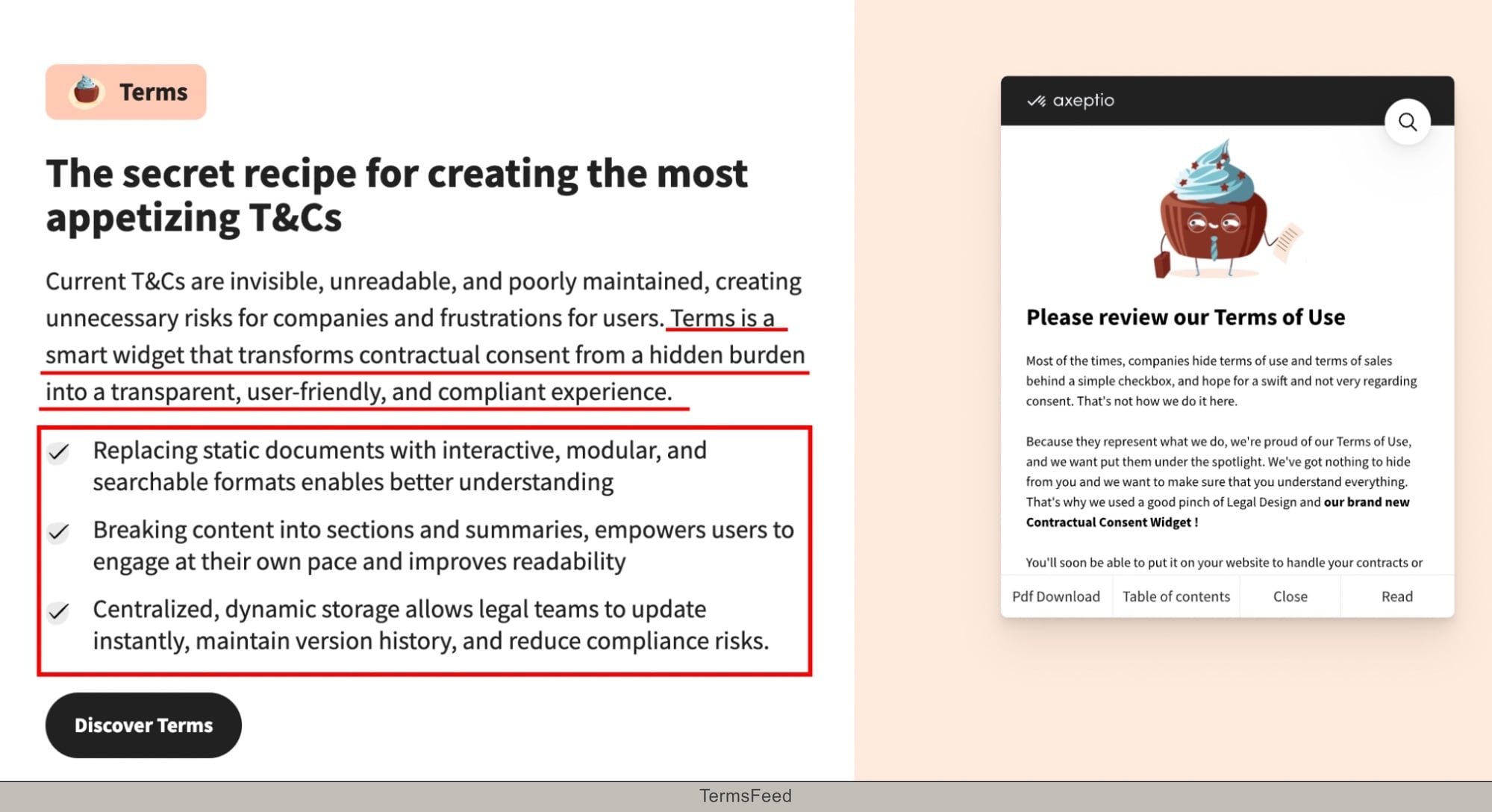 Screenshot of the Axeptio Terms Widget options