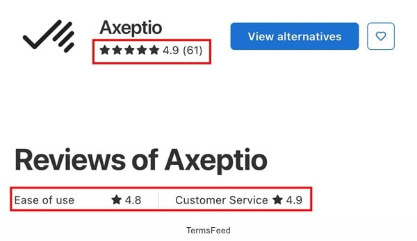 Screenshot of the Capterra reviews for Axeptio