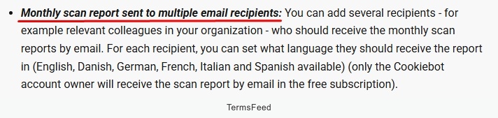 Excerpt of the Cookiebot - Support - Subscription - monthly scan report email excerpt