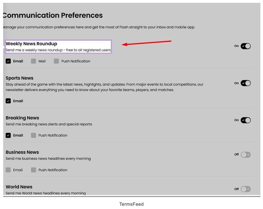 Screenshot of the Ketch platform marketing preference management example