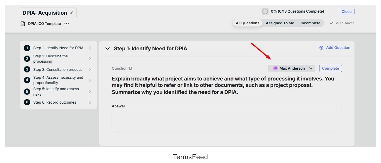 Screenshot of the Ketch platform - Risk assessment and reporting example