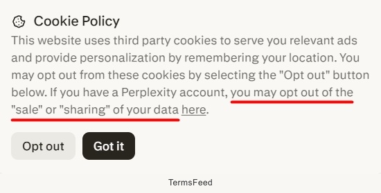 Perplexity Cookie Banner