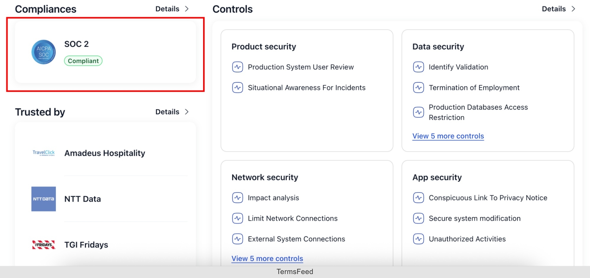 Screenshot of the Secure Privacy - Compliance - SOC 2 highlighted